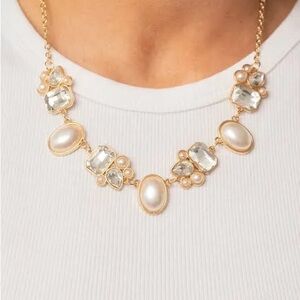 Gold bling necklace with white gems, new
